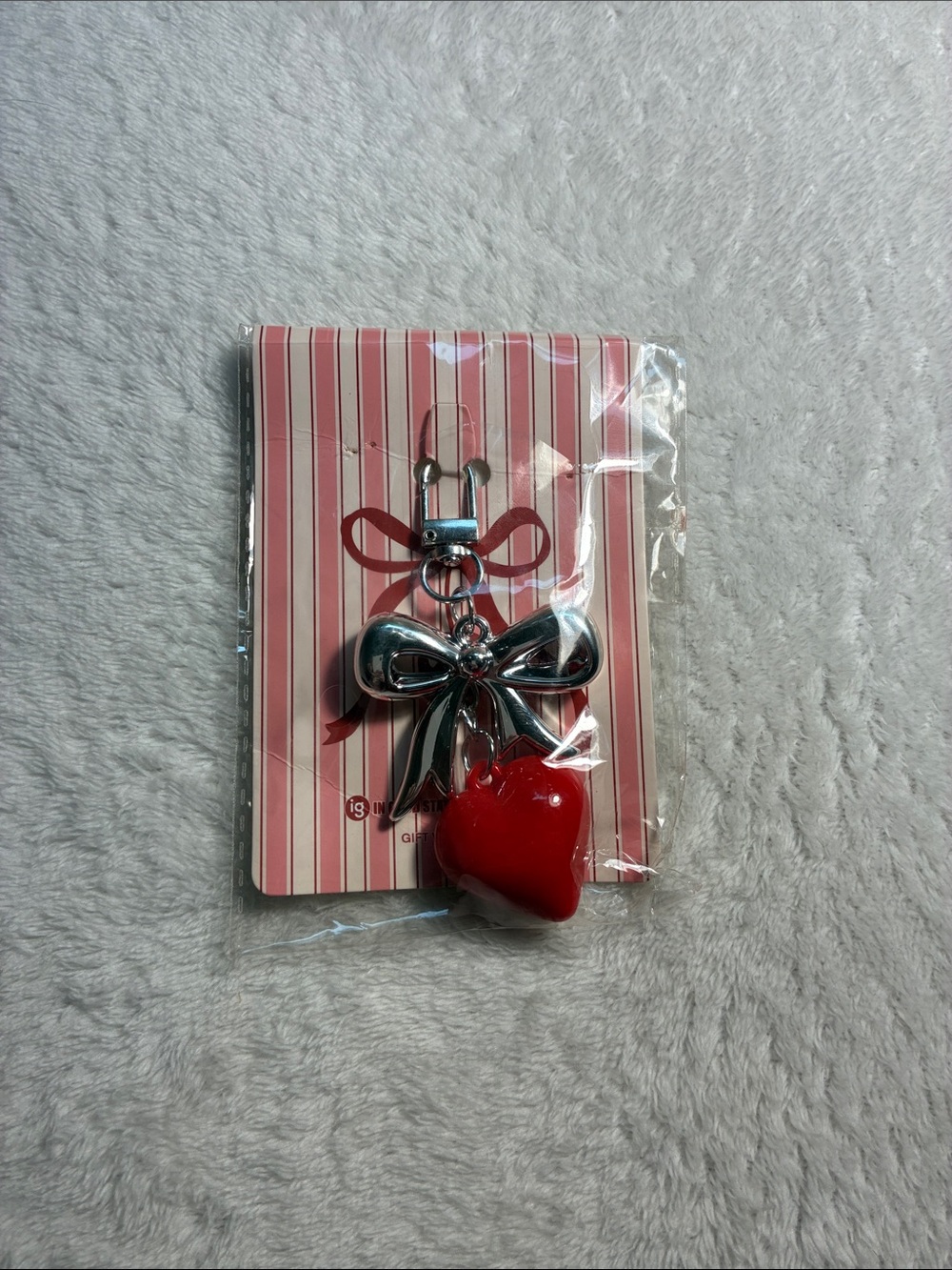 Silver Bow Keychain with Red Heart Charm